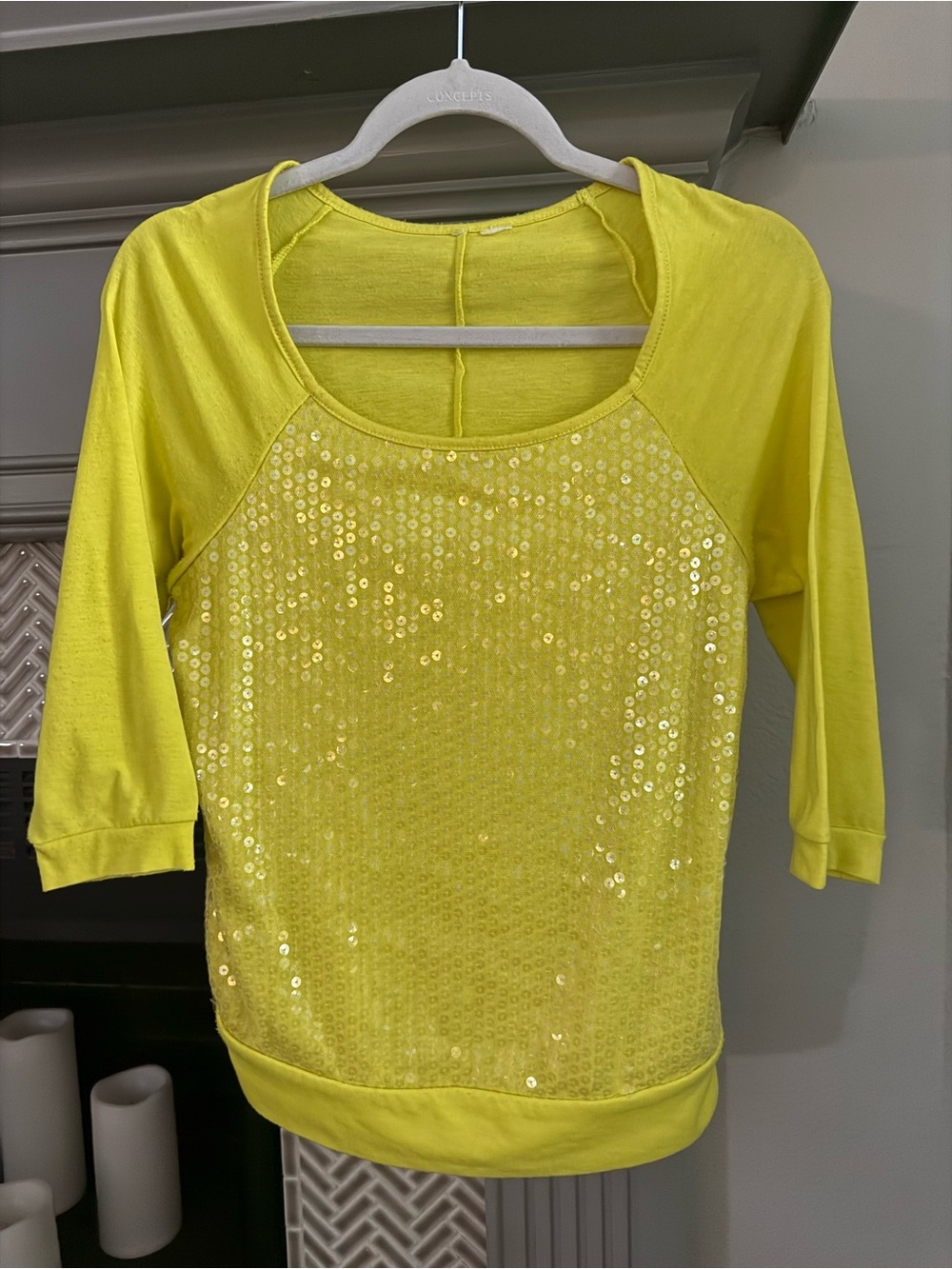 Yellow Sequin Scoop-Neck Women's